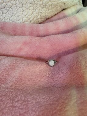 Sterling Silver Opal Halo Ring - White Opal